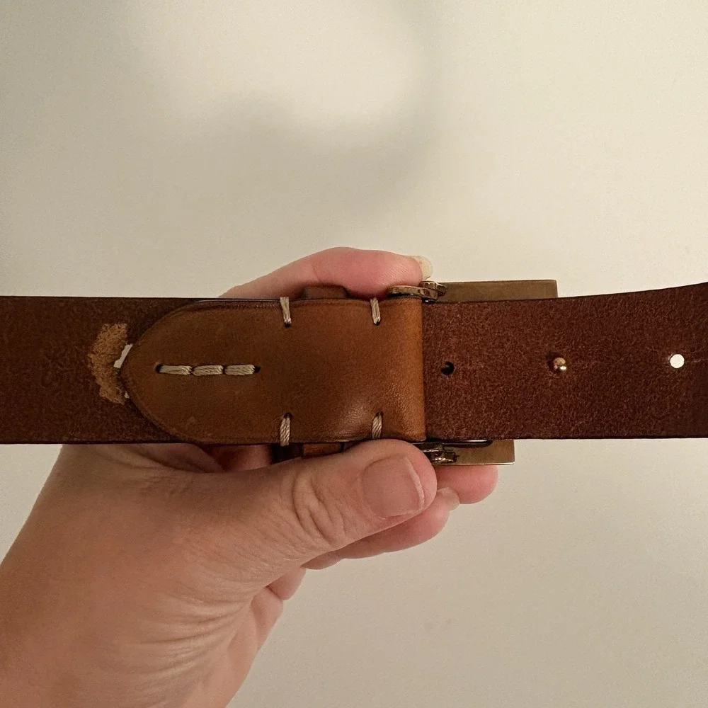 Vintage Ralph Lauren RL Plaque Buckle Leather Belt Made in England 90s Brown XS